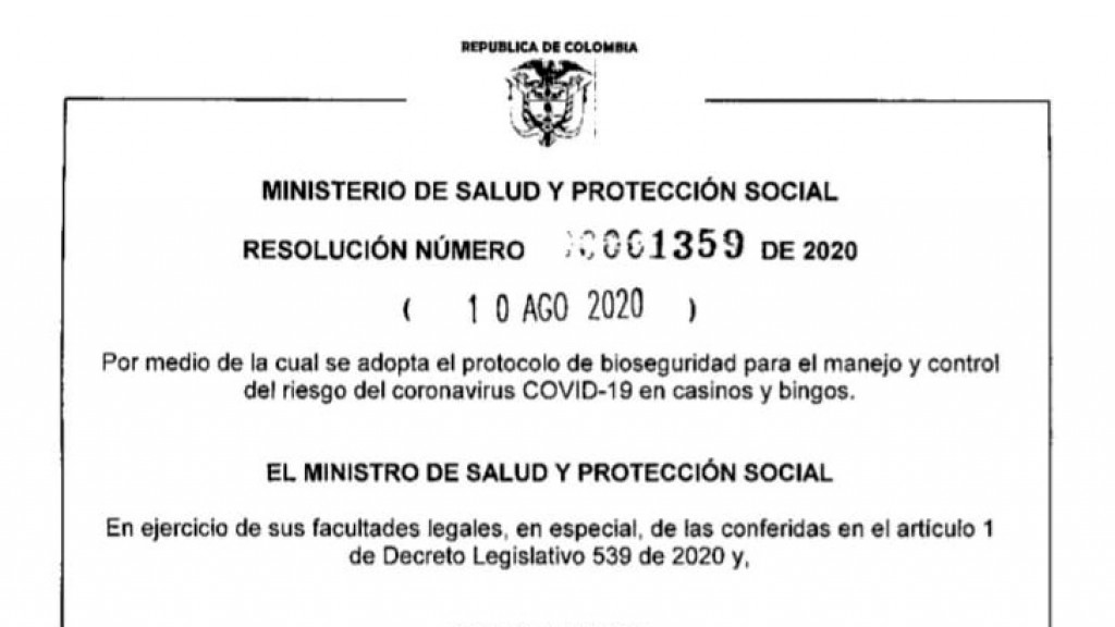 Colombia´s Ministry of Health green-lights pilot reopening plan for casinos and bingo halls